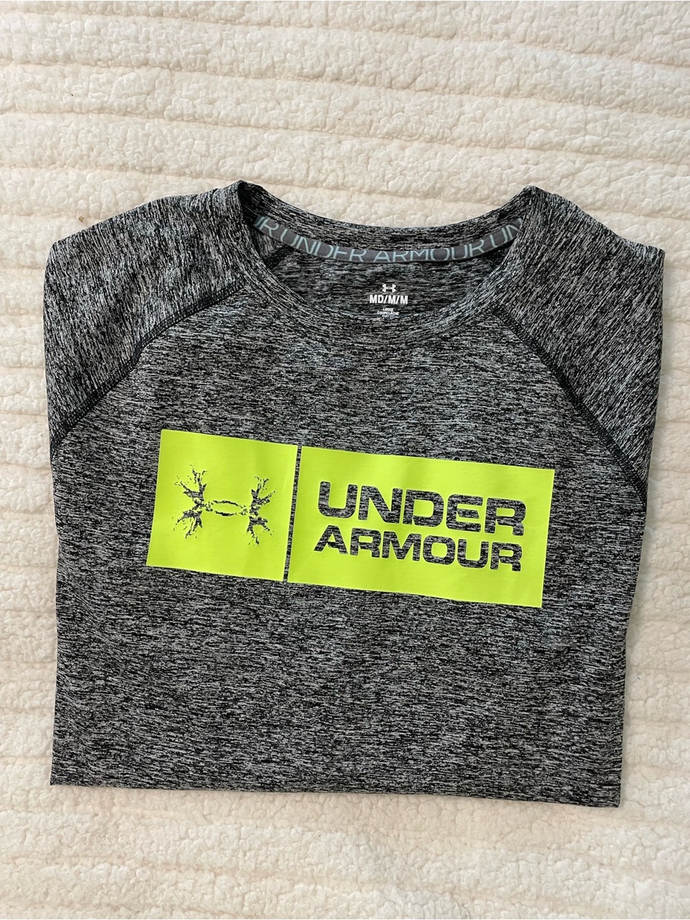 Under Armour Black Heather Long Sleeve Tee with Neon Yellow Logo